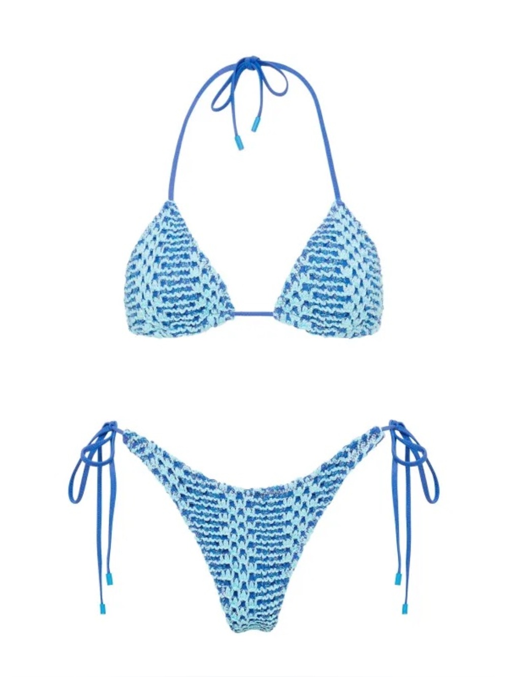 Triangl Swimwear Vinca Dello Blue Crochet Shimmer Triangle Bikini Set NWT